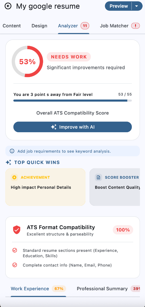 Lexa Resume Analyzer Interface